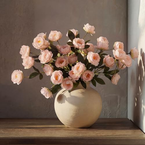 6 Pcs 32" Large Pink Artificial Peonies Stems Flowers, Real Look Faux Silk Peony Bouquet 42 Heads Total for Vase Filler, Farmhouse Rustic Neutral Home Decor, Wedding Centerpieces - color: Pink