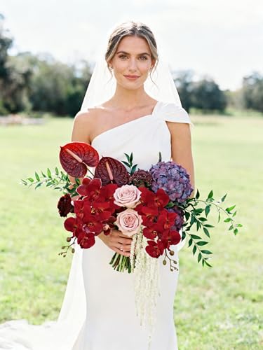 Burgundy Flowers Artificial Orchids 5PCS Fake Orchid 35.4" Faux Orchid Stems Burugndy Artificial Flowers for Bridal Shower Wedding Centerpieces Home Decor (Burgundy) - color: Burgundy