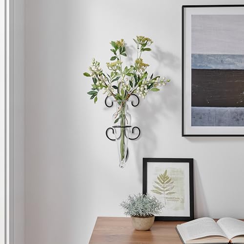 Danya B. Home Accent Wall Mount Fleur de Lis Flower Vase Sconce Made from Iron and Clear Glass, it Can be Displayed on The Wall Indoors or Perfect for The Patio