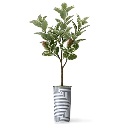 Artificial Tree in Modern Geometric Pattern Planter, Fake Rubber Silk TRE for Indoor and Outdoor Home Decoration - 70" Overall Tall (Plant Pot Plus Tree) - style: Rubber