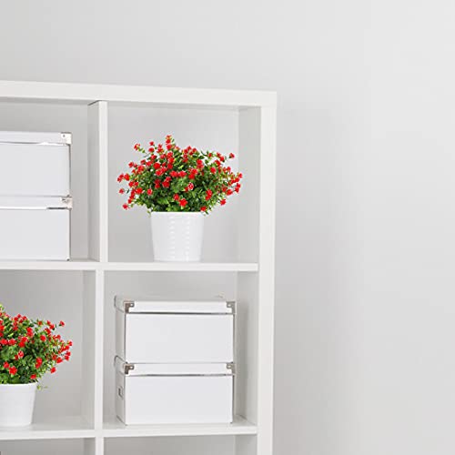 24 Bundles Artificial Flowers Fake Boxwood Shrubs UV Resistant No Fade Faux Greenery Faux Plastic Lotus For Home Garden Hanging Planter Indoor Outdoor Porch Patio Office Wedding Decoration(Red) - color: Red