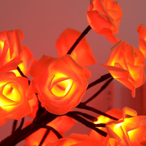 Drawelry Rose Flower Tree Lamp - LED Rose Tree Table Lamp USB/Battery Powered Artificial Bonsai Flower Night Light for Bedroom Living Room Party Wedding Birthday Decor (Orange) - color: Orange