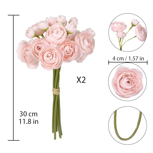 IPOPU Faux Ranunculus Flowers 2 Bouquets Small Pink Flowers Artificial Ranunculus 12PCS Mini Pink Fake Flower for DIY Wedding Bouquet Bridal Shower Decor Filler Flower Centerpieces (Blush Pink) - color: Shabby Blush