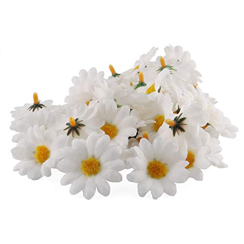 E-outstanding Silk Daisy Flower Head 100PCS 1.5Inch White Artificial Gerbera Fake Flowers Heads for Wedding Party,Home Decoration and DIY Craft