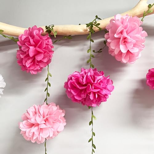 Hot Pink White Party Decorations Ombre Pink White Tissue Paper Flowers Pom Pom Leaf Ribbon Hanging Streamer Garland for Women Girls Birthday Bachelorette Baby Shower Wedding Flamingo Party Supplies - color: Hot Pink
