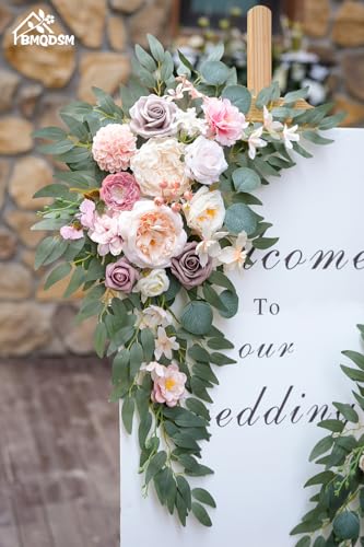 Faux Flowers Wedding Arch Flowers Kit(Pack of 2) Wedding Welcome Sign for Wedding Decor Ceremony and Reception Backdrop Decoration (Dark Pink) - color: Dark Pink