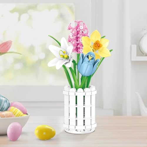 Brickcraft Bricktanicals Picket Fence Vase Brick Building Set, 146 Pieces, Ages 8 Plus, Easter Buildable Flower Holder Compatible with Brick Flowers, Collectible Display Accessory - style: Flower Holder Spring