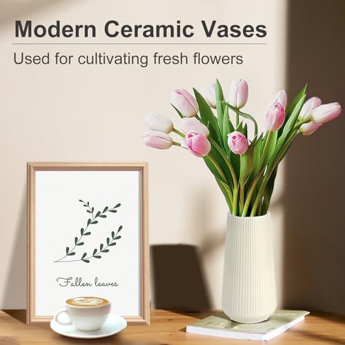 Beige Ceramic Vase, GUKJOB Small Cute Flower Vase for Pampas Grass, Home, Living Room, Dining Table, Farmhouse, Office Decor, Bedroom, Table, and Kitchen Shelf (Beige) - color: Small Beige