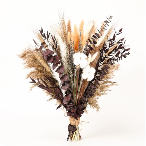 Burgundy Dried Flower Bouquet – Pampas Grass,Cotton Stems,Bunny Tails Grass,Eucalyptus,Lavender and Wheat for Boho Home Decor – Rustic Flowers for Gothic Home, Bedroom, and Wedding Table Décor - size: Fall