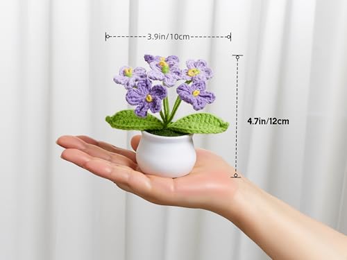 Gradient Purple Crochet Flowers Cute Handmade Knitted Potted Flower Plants Gifts for Mom Grandma Teacher Thank You Appreciation Crochet Gift Cute Decor for Home Room Office Desk Accessories - color: Gradient Purple