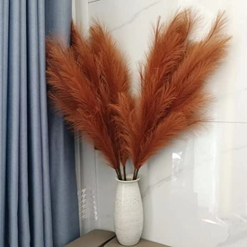 Premium Pampas Grass, Faux Burnt Orange Pampas Grass – 8pcs 43.3″ 110cm Tall Fluffy Pampa Decor, No Assembly 18-Branch One-Piece Stems, Luxury Feather Flowers for Boho Wedding Home Floral Decorations - color: Faux Burnt Orange, size: 8pcs 43.3"(110cm)