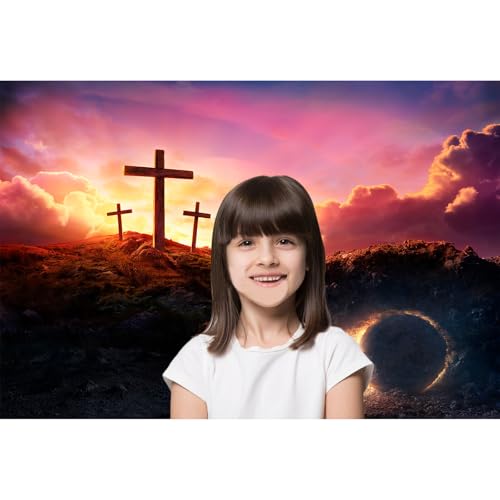 Empty Tomb Backdrop Sunrise Sunset Jesus Christ Crucifixion Resurrection Cave Photography Background Hole Holy Lights Easter Background Three Crosses Jesus Christ Backgrounds Props Banner 5x3ft - color: Black Rose_Red, size: 5x3ft