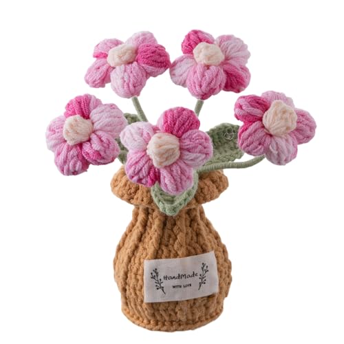 Handmade Crochet Flowers, 6 Inches Small Potted Plants, Knitted Desk Decorations for Home Office Decor (Puff Flower) - color: 6：puff Flower