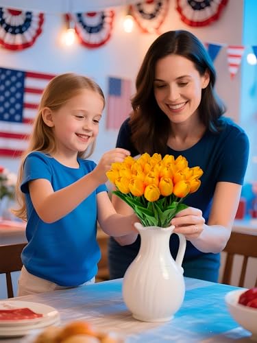 15 Heads Artificial Flowers PU Real Touch Tulip Bouquets Orange Tulips Faux Tulips Latex Fake Flower Bouquet for Spring Wedding Home Décor Centerpiece Arrangements - color: Orange