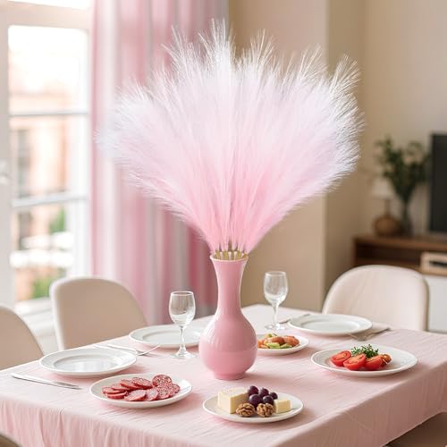 TORONTOKYO 8Pcs Pink Faux Pampas Grass Tall Decor, 35.4” Fluffy Artificial Pompous Grass Branches, Large Pampas Grass Reed Stems for Floor Vase Filler, Wedding, Baby Shower, Home and Boho Decor - color: Pink, size: 35.4inch-8Pcs