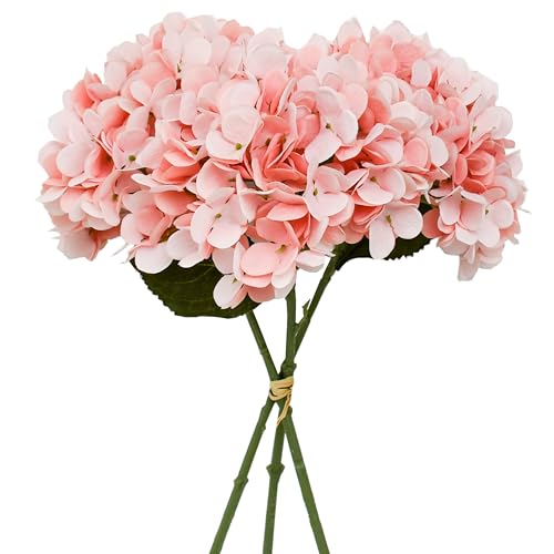 Mandy's 3 Stems Light Pink Artificial Hydrangea Flowers | 13.7 Inch Realistic Silk Bouquet for Centerpieces Easter, Wedding & Home Decor - color: Light Pink