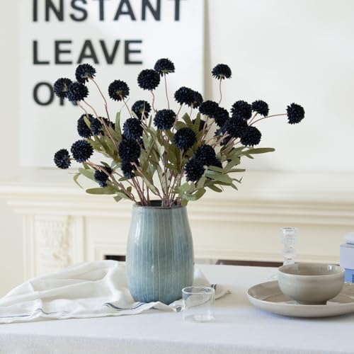 Laelfe Black Kiku Artificial Flower - 5 Pcs Fake Pompon Mums Silk Small Chrysanthemum Faux Ball Flower Stem Decor for Home Wedding Filler DIY Bouquet Centerpieces Arrangements Shower(Black) - color: Black