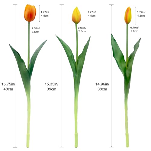 15pcs Artificial Tulips Flowers, Fake Tulips Real Touch, Faux Latex Bouquets, for Party Wedding Home Room Decoration (Orange) - color: Orange, size: 15.75in