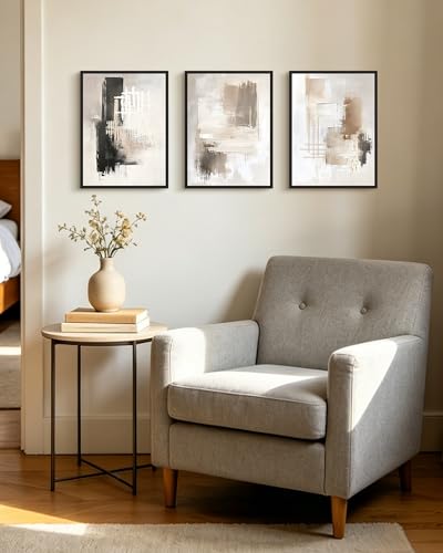 PHOPAGO Modern Abstract Framed Wall Art Mid Century Minimalist Beige Pastel Neutral Wall Decor for Kitchen Bathroom - 11x14in Black Framed - color: White Abstract, size: 14L" x 11W" x 3 Pcs Black