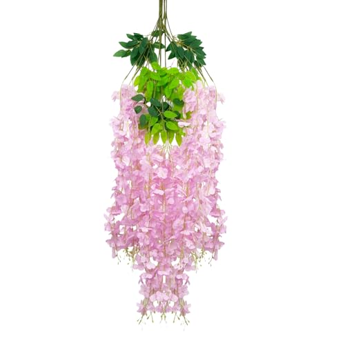 5 Pack Pink Wisteria Hanging Flowers Garland, 3.77 Feet Artificial Flower Vines, Fake Wisteria, Artificial Vines Hanging Garland for Backdrop Outdoor Yard Garden Decor - color: All Pink, size: 5 PCS