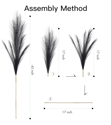 9 Pcs 45" Tall Pampas Grass Black Decor, Long Stem Artificial Flower Floor Vase Large Faux Floral Pompas Fake Plants Dried Bouquet Arrangement Vase Filler for Boho Home Wedding Decoration - color: 9 Pcs 45" Black Style