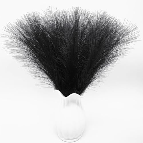 Fake Pampas Grass Plants Artificial Reeds Decoration Set of 28 Stems 17” Faux Florals Bulrush Fluffy Beige Branches for Boho Home Wedding Party Vase Fillers Christmas DIY Feathers Décor Black 28 Pcs - color: Pampas Grass Stems / Black 28 Pcs