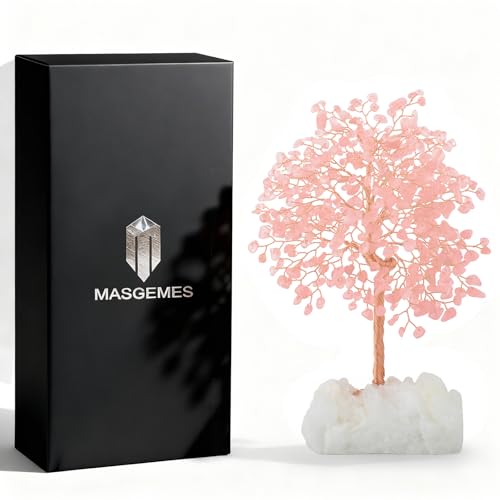 Gemstone Crystal Tree of Life,Natural Rose Quartz (406 Stones) with Clear Quartz Base,Chakra Balancing Positive Energy Feng Shui Home Decor Bonsai Money Tree,Birthday Gift 8.5"-9" - color: Rose Quartz Tree With Quartz Base