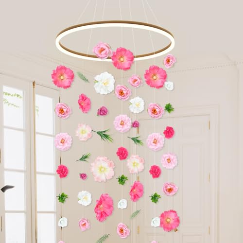 K KUMEED 8 PCS Artificial Flowers Hanging Decorations,Pink Hanging Flowers Garland with Hooks Spring Party Decorations for Wedding Party Background Birthday Baby Shower Home Birthday Decorations