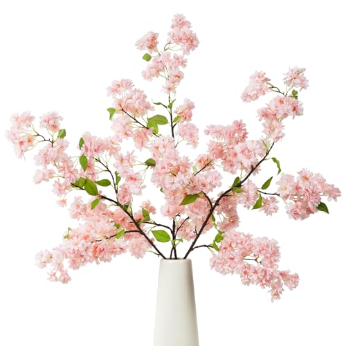 YOUNGLEAVES 3 Pcs Cherry Blossom Branches,40 inch Realistic Artificial Flowers Long Stem Spring Decorations for Tall Vase Home Wedding, Party Table Centerpiece Floral Arrangements Decor (Pink) - color: Pink