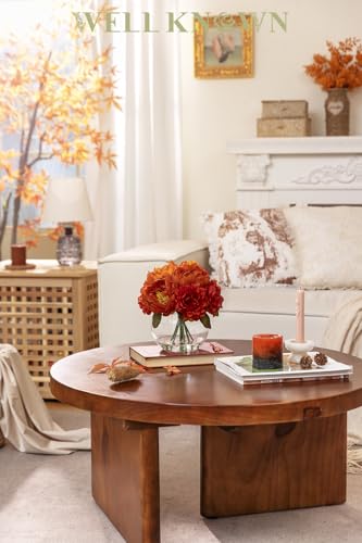 Artificial Flowers in Vase, Silk Peonies Flowers with Faux Water, Burnt Orange Fake Flower Arrangement for Summer Autumn Home Wedding Birthday Party Dining Table Centerpieces Decor & Mom's Gift - color: Burnt Orange