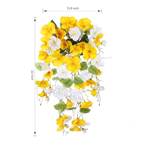 Fake Hibiscus Artificial Hanging Flowers Plants for Outdoors Spring Decoration, 4pcs Silk Hibiscus Vines Realistic UV Resistant Faux Flowers for Outside Planter Porch Patio Yard Wedding Party, Mix - color: Yellow + White, size: 4 pcs