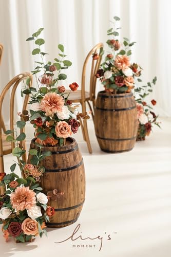 Ling's moment 17.5" Tall Standing Artificial Flowers Arrangements 4pcs Fall Wedding Aisle Runner Chair Decorations Sunset Terracotta Centerpieces Ceremony Reception Rose Floral Party Outdoor - color: Or-sunset Terracotta