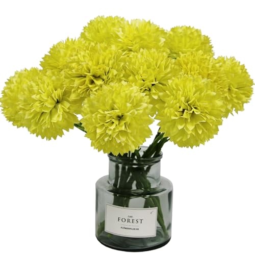 Tinsow 12 Pcs Artificial Flowers Faux Ball Chrysanthemum Bouquet Flowers Bridal Wedding Bouquet for Home Garden Party Wedding Decoration (12, Lemon Yellow) - color: Lemon Yellow