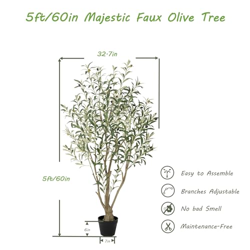 Nafresh Super Full Faux Olive Tree, 5FT Artificial Olive Tree Indoor, Fake Silk Trees with Realistic Leaves and Lifelike Fruits for Indoor Outdoor Living Room Corner Office Bedroom Home Decor - size: 5ft