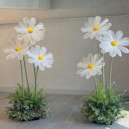 6 Pcs White Large Daisy Flowers for Decoration 12'' 15.8'' 20'' Giant Silk Artificial Flower Fake Daisy for Wedding Garden Birthday Party Bridal Baby Shower Decor, Rod is Not Included - color: White