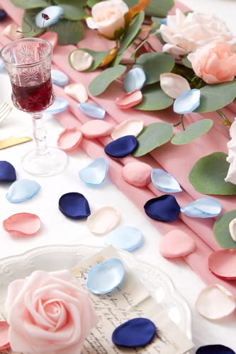 Serwalin 300pcs Silk Rose Petals Flower Petals for Weddings Pink Navy Blue Rose Petals Artificial Flower Petals for Proposal Flower Girl Basket Bridal Shower (4 Color Mixes) - color: Blue Pink, size: 300pcs