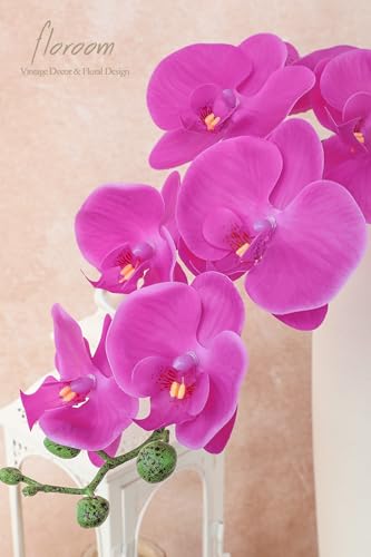Floroom 2pcs Faux Phalaenopsis Orchid Fake Artificial Flower with Stems, Real Touch Large Blooms 40 Inch for DIY Bouquets, Wedding Centerpieces & Home Decor, Deep Magenta - color: Deep Magenta
