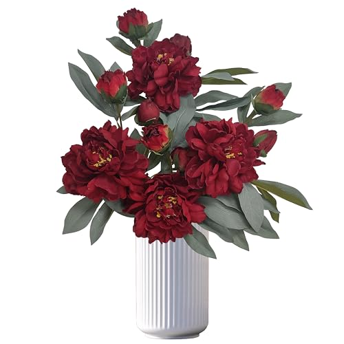 Peonies Artificial Flowers,4 Pcs Fake Silk Peonies with Stems Real Look,Peony Bush for Home Decor (4, red) - color: Red