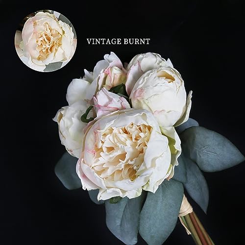 White Artificial Peonies 2 Bouquets Silk Flowers 14Heads Vintage White Fake Flowers Faux Peony Flowers for Flower Arrangements Artificial Centerpiece Home Table Dining Room Decor (Ivory White) - color: White