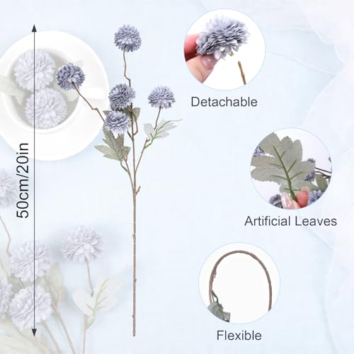 INQCMY Artificial Flowers 12 Pcs Fake Chrysanthemums Faux Kiku Flower Long Stem 20" Realistic Silk Pompon Mums for Vase Wedding Bouquets Centerpieces Home Decor (Haze Blue) - color: Haze Blue