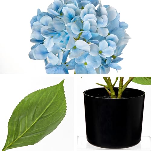 Hollyone Light Blue Hydrangea Artificial Flowers in Pots 19.7" Four-Head Faux Silk Hydranges Flower Arrangements for Indoor Home Office Kitchen Table Centerpieces Wedding Decorations - color: Light Blue, size: 4 Head Hydrangea