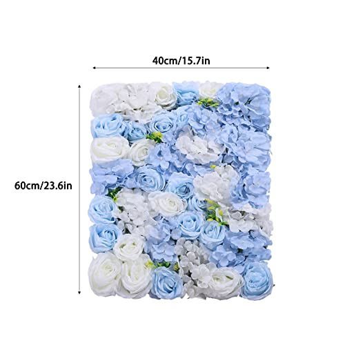 4pcs 3D Artificial Flower Wall Panels - Blue White Backdrop 24 x 16 Inch - Realistic Fake Flower Background Decor for Wedding, Birthday Party and Baby Shower - color: 4pcs, Blue + White