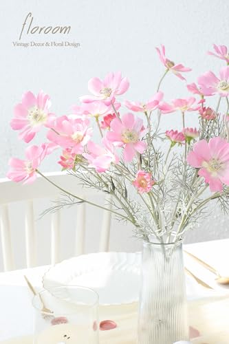 Floroom 5 Pcs Artificial Flowers Peach Pink Fake Cosmos Faux Silk Flower for Indoor Home Decor, Party Arrangements, Wedding Bouquets, Floral Table Centerpieces, and Decorations - color: Peach Pink