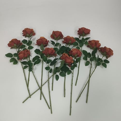Fake Burnt Orange Roses Artificial Flowers,Floral Diameter 4'',20 Pcs Artificial Silk Roses Flowers with Stems for Wedding Arrangement Centerpieces Party Home Table Decorations (20, burnt orange ) - color: Burnt Orange 20