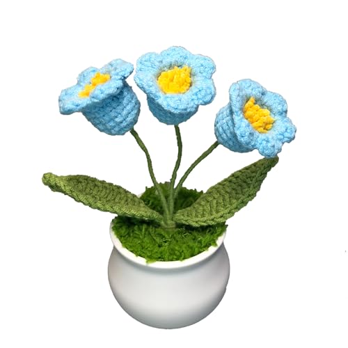 Joekaran Crochet Flowers Cute Little Potted Flower, Gift for Birthday, Teacher’s Day, Graduation, Anniversary, Christmas, Decor for Car Dashboard,Home Office Decoration (Blue Lily of the Valley) - color: Blue Lily of the Valley