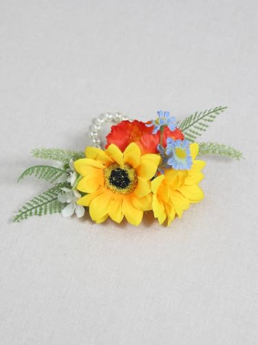 Rinlong 2Pcs Sunflower Wrist Corsage for Wedding, Prom, Homecoming | Bridesmaid, Mother of the Bride Corsage - color: 14-sunflowers