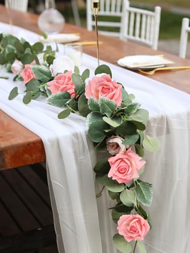 IPOPU Pink Roses Artificial Flowers 2 Bouquets Realistic Fake Roses Real Touch Faux Roses with Stems for Wedding Home Party Table Centerpieces Decoration(Pink) - color: Pink