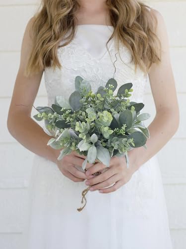 Rinlong Greenery Eucalyptus Bridesmaid Bouquet for Wedding, Prom | Silk Bridal Bouquet, Homecoming, Destination Friendly - color: 09-dusty Green