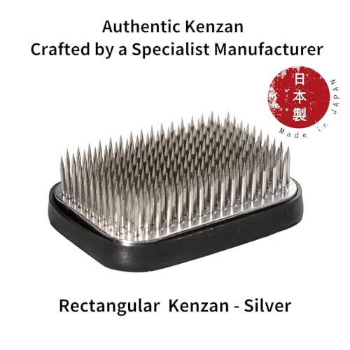 Authentic Japanese Rectangular Kenzan Flower Frog – Made in Japan Ikebana Pin Holder for Flower Arranging (Rectangle 2.7-2.0, Silver) - color: Silver, size: Rectangular 2.7 x 2.0 in