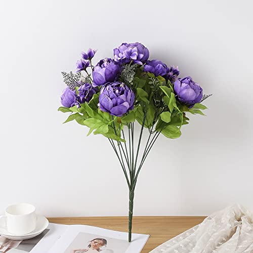 Duovlo Artificial Peony Silk Flowers Fake Flowers Vintage Wedding Home Decoration,Pack of 1 (Medium Purple) - color: Medium Purple